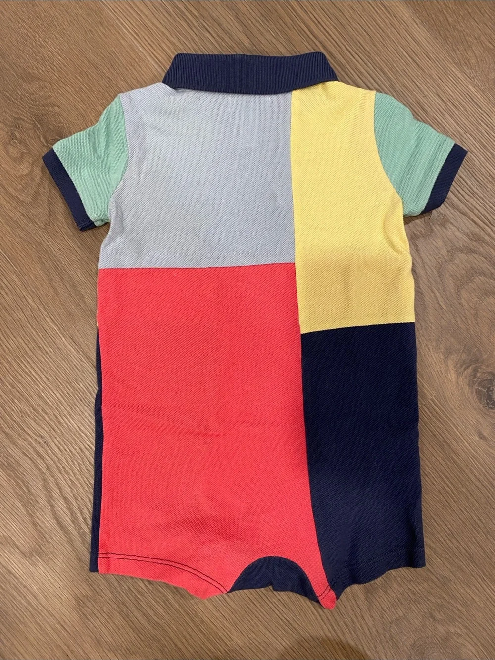 Ralph Lauren Patchwork Polo Romper in Navy, Pink, Yellow & Light Blue